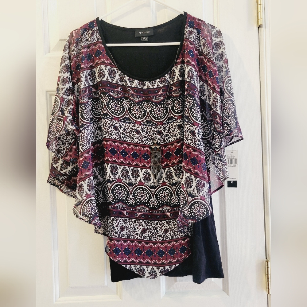 Nwt Xl AB Studio Blouse With Necklace